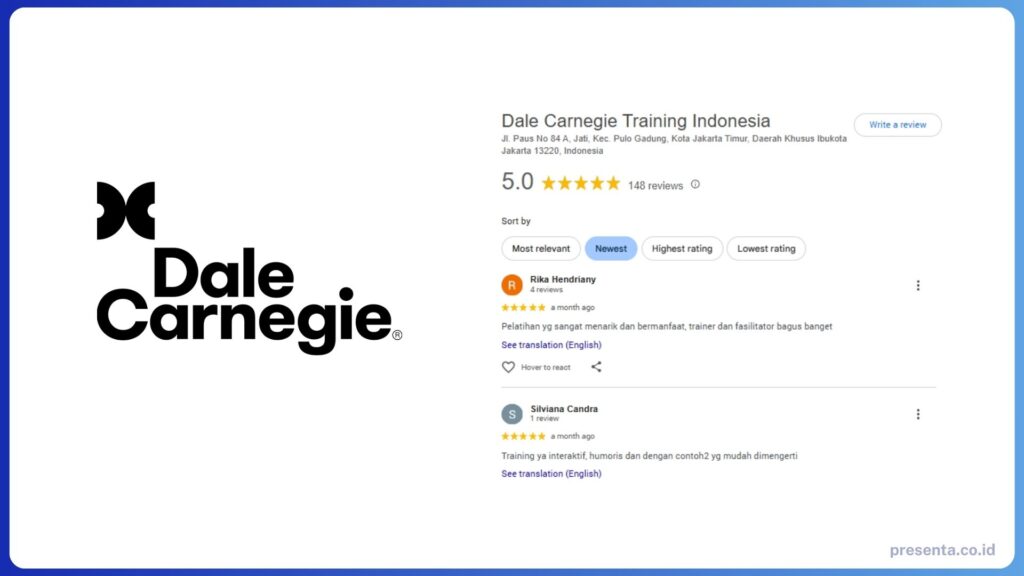 Google Review Top Training Provider Indonesia Dale Carnegie