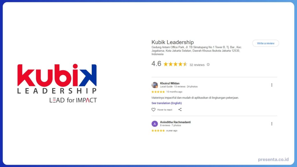 Google Review Top Training Provider Indonesia Kubik