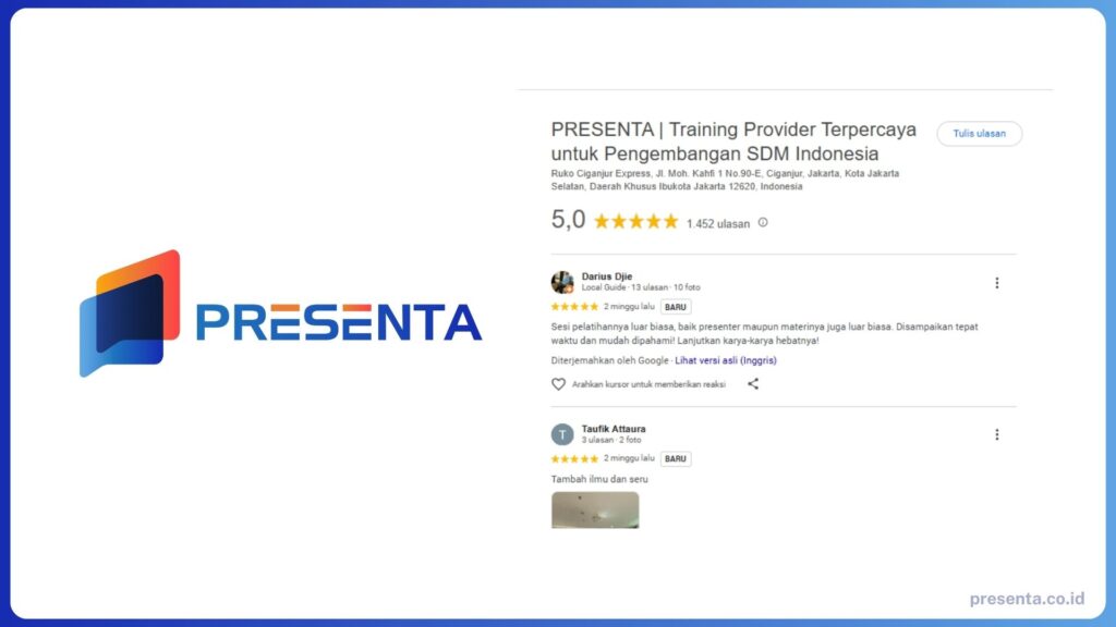 Google Review Top Training Provider Indonesia PRESENTA