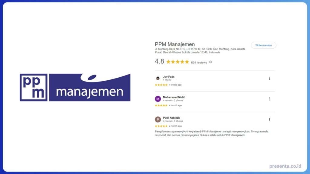 Google Review Top Training Provider Indonesia ppm management