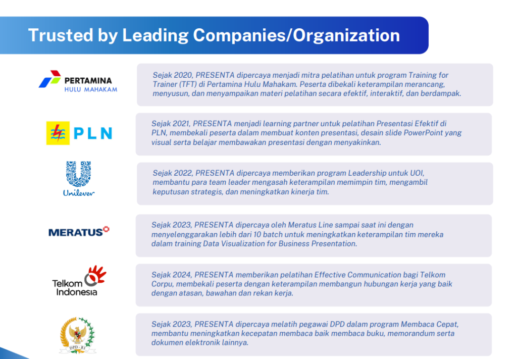 validasi pengalaman vendor training melalui client list