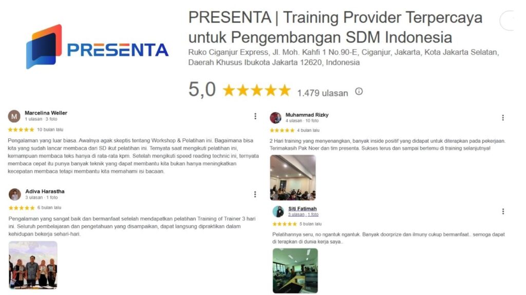 Inilah 3 Tips Menggunakan Testimoni untuk Menilai Vendor Training Terpercaya 3 Testimoni Asli Klien yang Puas dengan PRESENTA