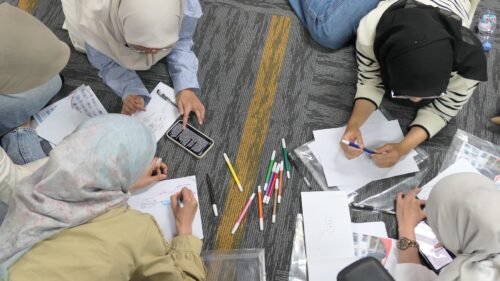 Suasana kolaborasi peserta dalam membuat mind map manual