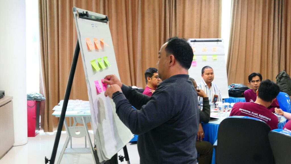 Training Smart Team Synergy – PT PLN Indonesia Power Services 2 Peserta menempelkan post it (harapan) di flipchart